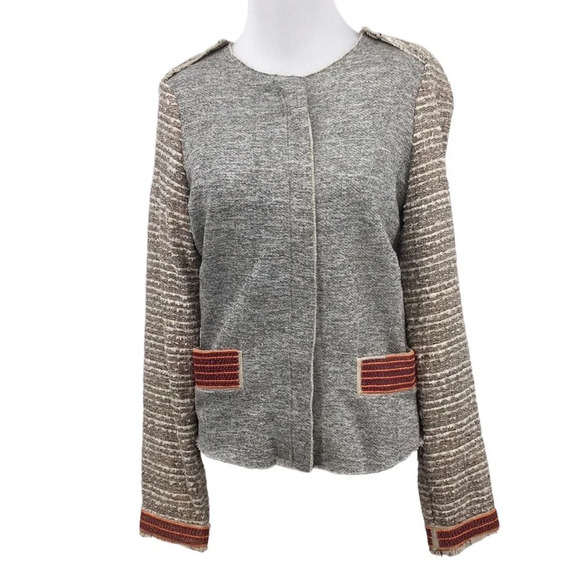 Dolan Jacket Womens‎ Medium Gray Cream Knit Zip Up Casual Tweed Sequin - Picture 1 of 12